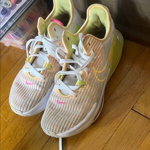 Nike Yellow and White Sneakers with Pink Accents